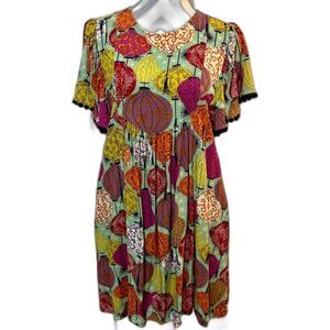 Uncle Frank Chinese Lantern Print Multicolor Short Sleeve Rayon Mini Swing Dress
